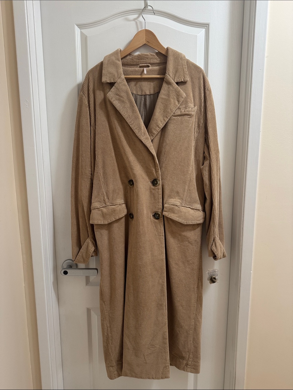 Free People Corduroy Trench Coat in Tan